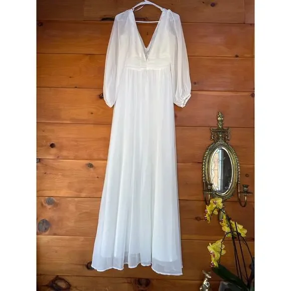 Lulus Enchant My Love White V-Neck Long Sleeve Maxi Dress Bridal Bide Wedding M - Picture 5 of 6